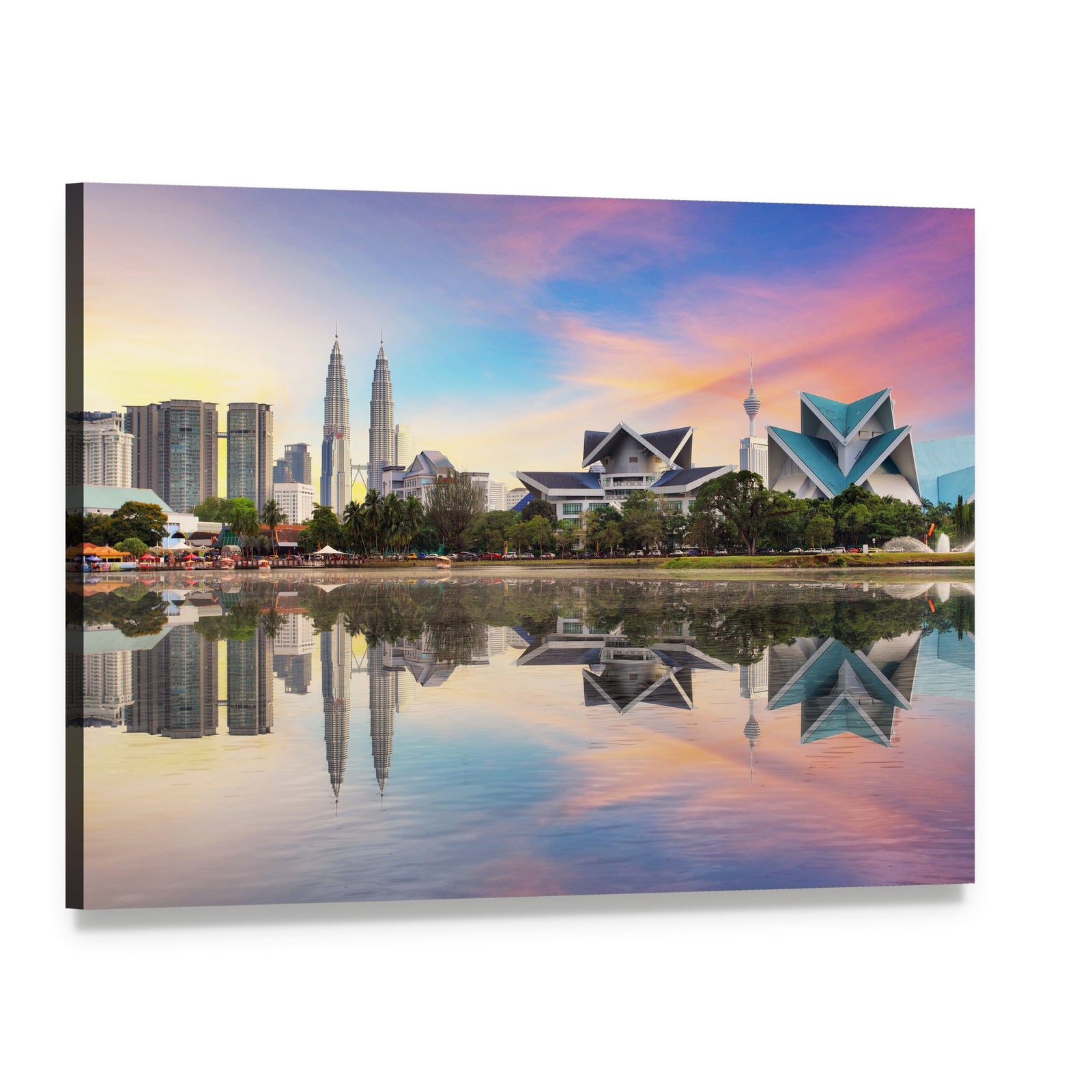 Malaysia Skyline with Petronas Twin Towers Canvas Wall Art, single panel gallery wrapped canvas, angled product view