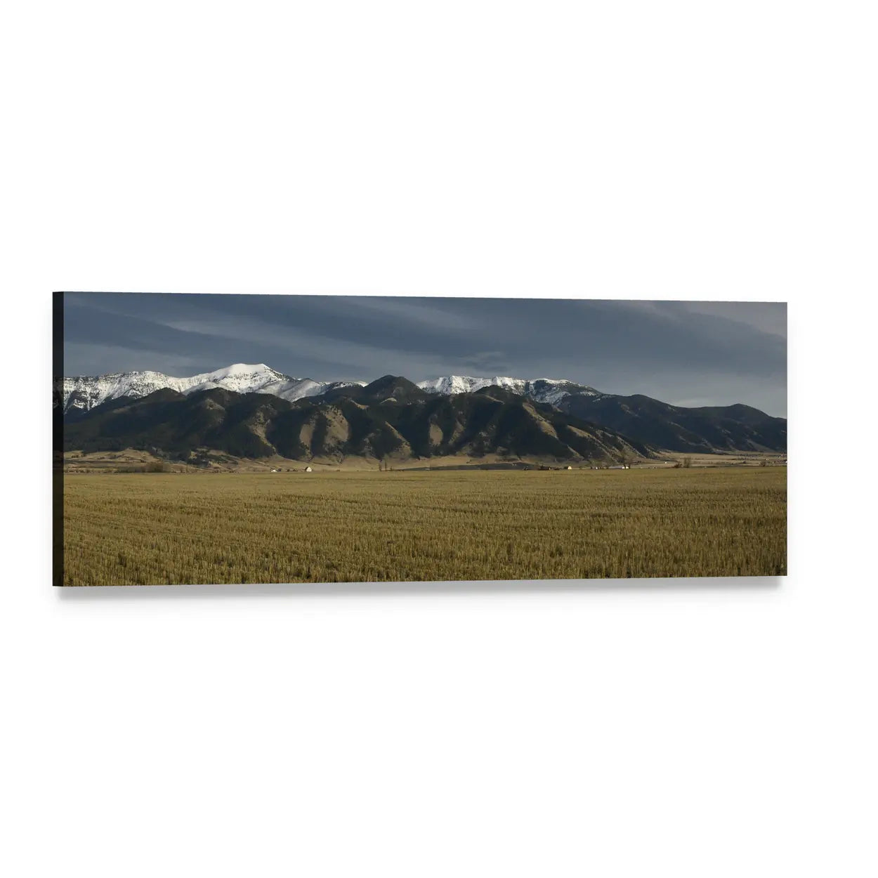 Bridger Mountains Montana Snow-capped Fields Panoramic Canvas Wall Art, single panel gallery wrapped canvas, angled product view