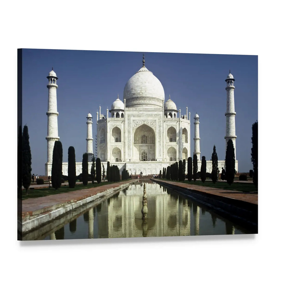 Morning at the Taj Mahal Canvas Wall Art, single panel gallery wrapped canvas, angled product view