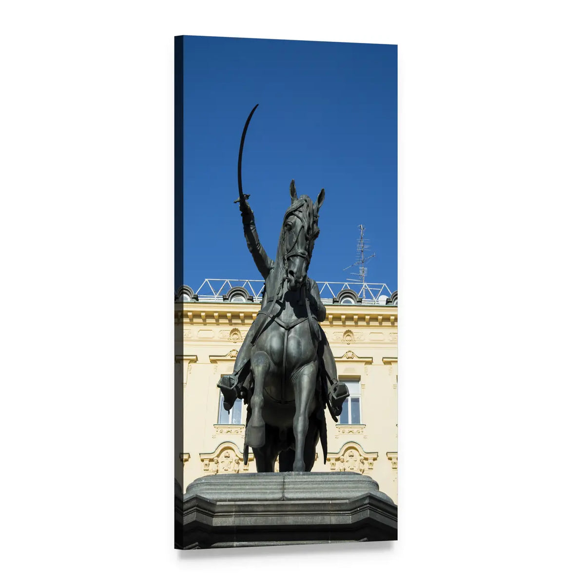 Jelacic Square Bronze Equestrian Statue, Zagreb Vertical Canvas Wall Art, 1 panel 1 Vertical layout gallery wrapped canvas set, angled product view