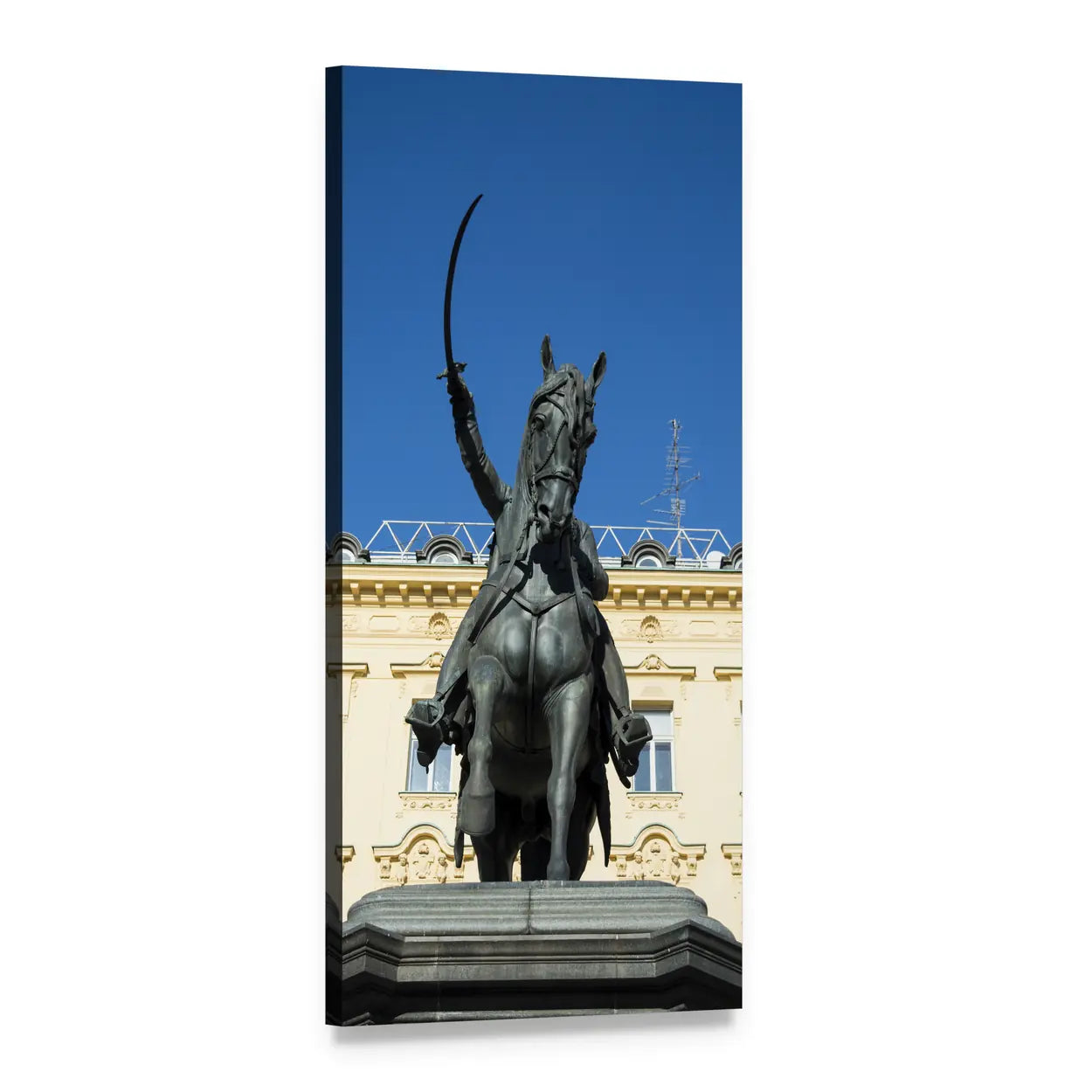 Jelacic Square Bronze Equestrian Statue, Zagreb Vertical Canvas Wall Art, 1 panel 1 Vertical layout gallery wrapped canvas set, angled product view