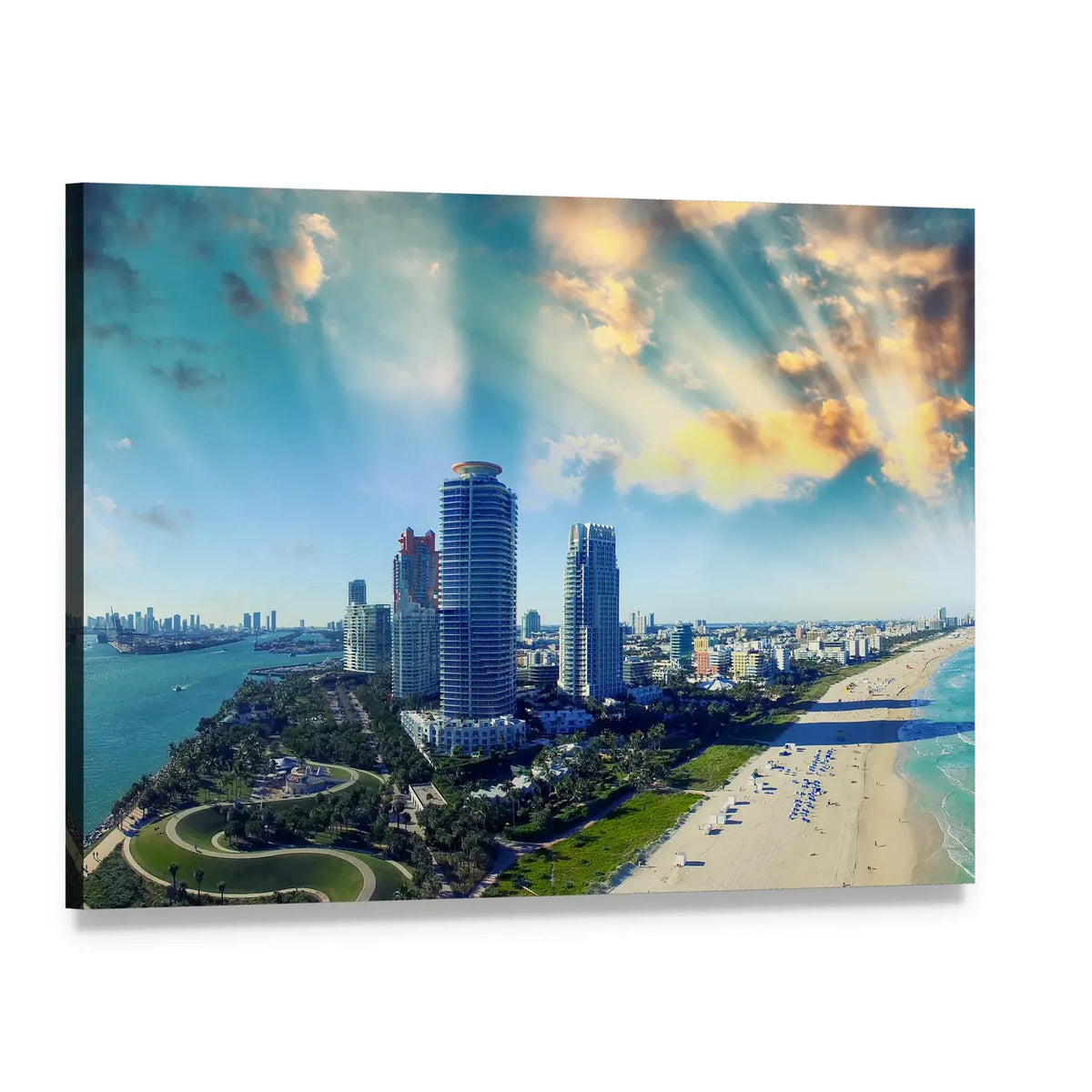 Aerial View of Miami Beach Canvas Wall Art, single panel gallery wrapped canvas, angled product view