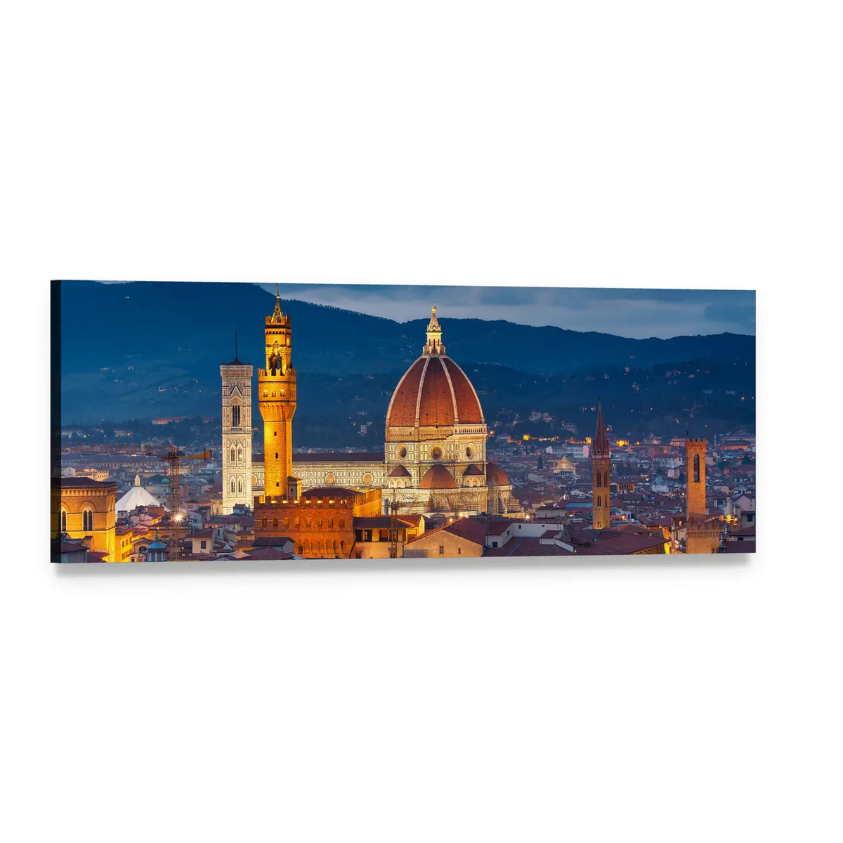 Duomo of Florence at Twilight Panoramic Canvas Wall Art, single panel gallery wrapped canvas, angled product view