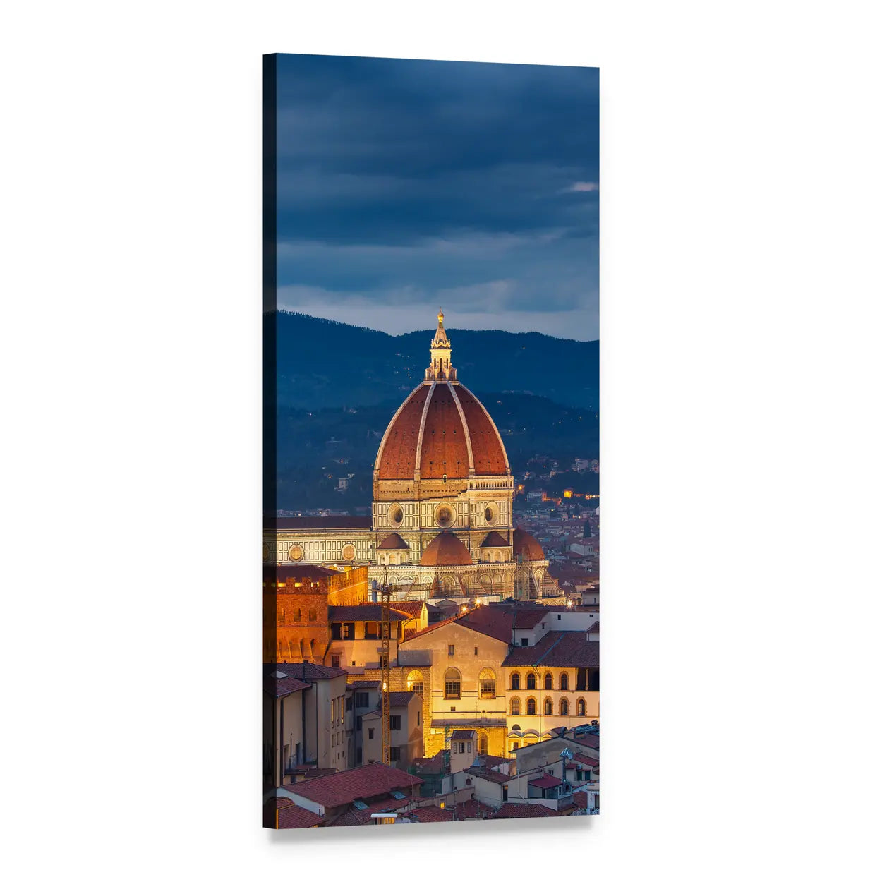 Duomo of Florence at Dusk Vertical Canvas Wall Art, 1 panel 1 Vertical layout gallery wrapped canvas set, angled product view