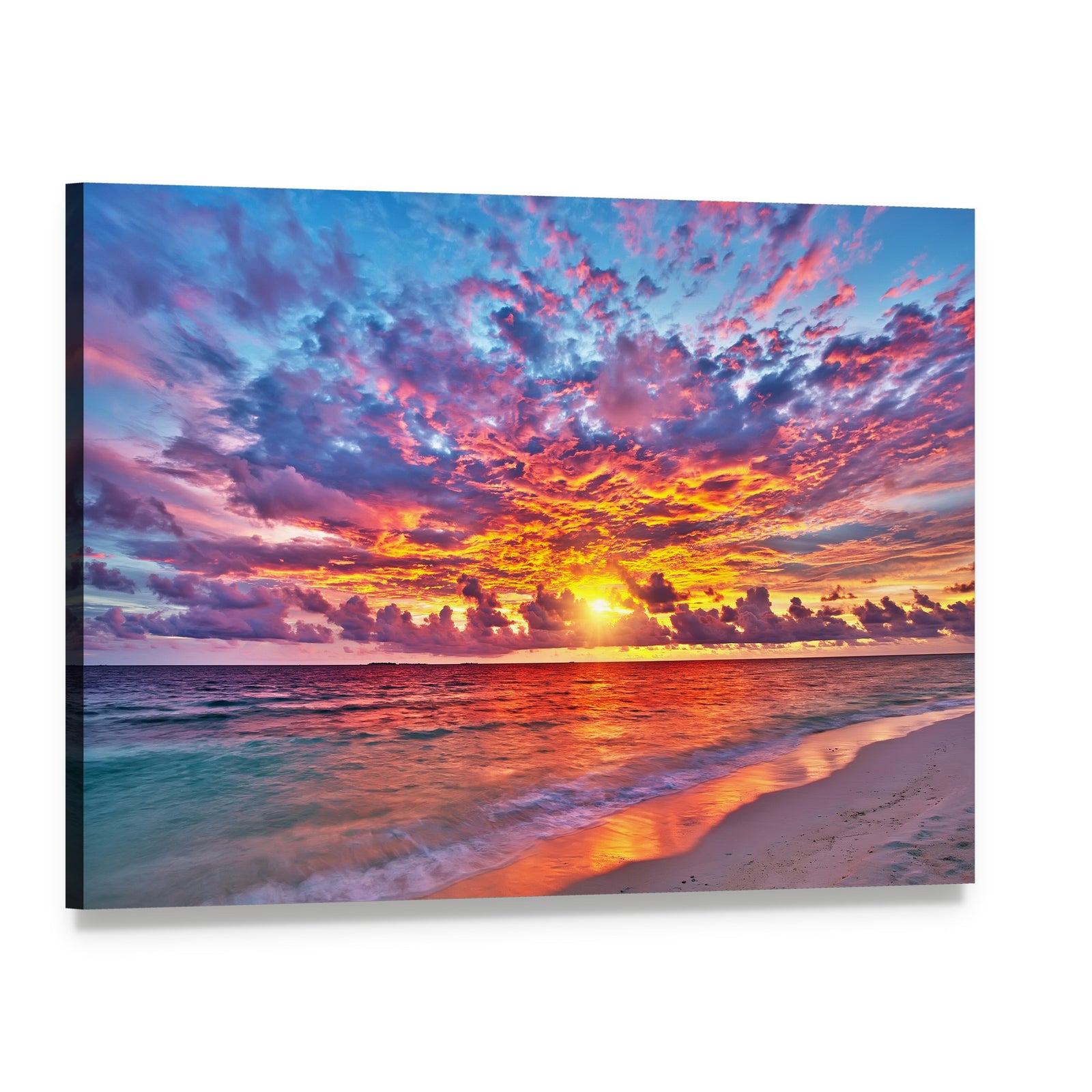 Colorful Sunset Over the Ocean Canvas Wall Art, single panel gallery wrapped canvas, angled product view