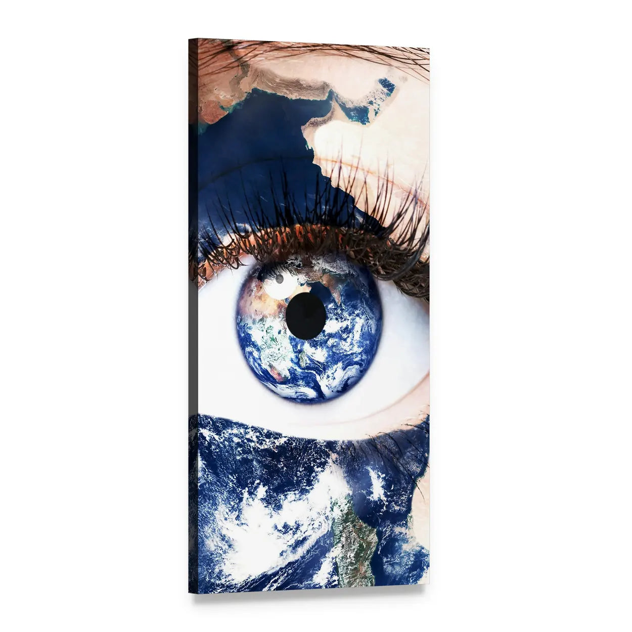 Human Eye with Earth Iris Vertical Canvas Wall Art, 1 panel 1 Vertical layout gallery wrapped canvas set, angled product view