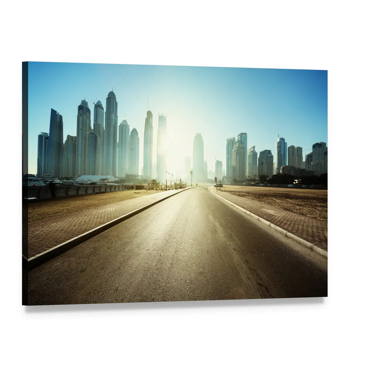 Sunlit Road in Dubai Canvas Wall Art, single panel gallery wrapped canvas, angled product view