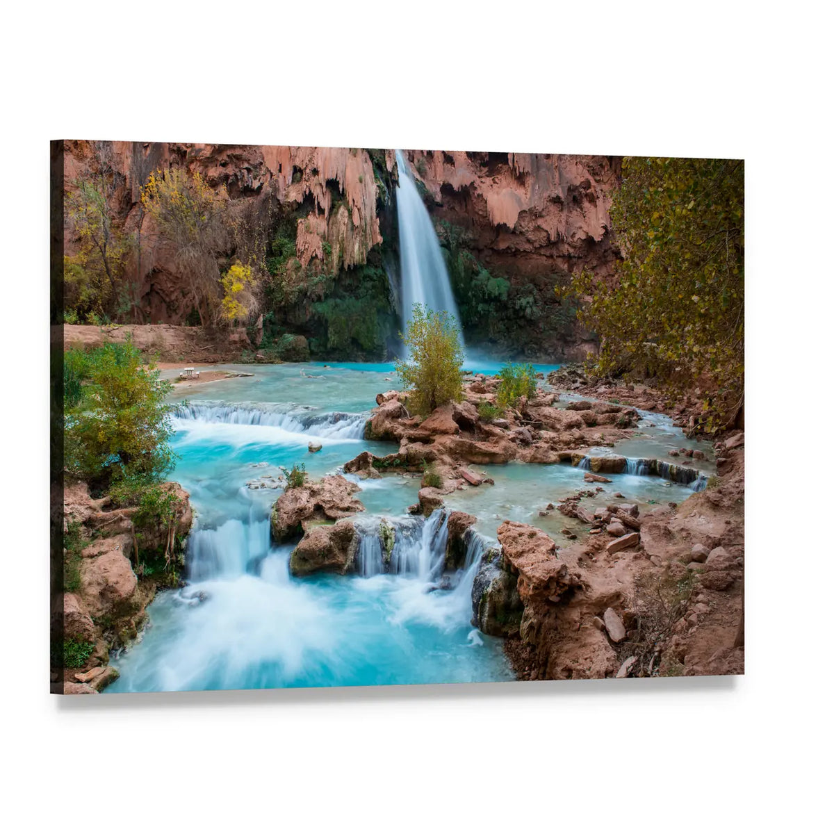 Havasupai Falls Turquoise Pools Canvas Wall Art, single panel gallery wrapped canvas, angled product view