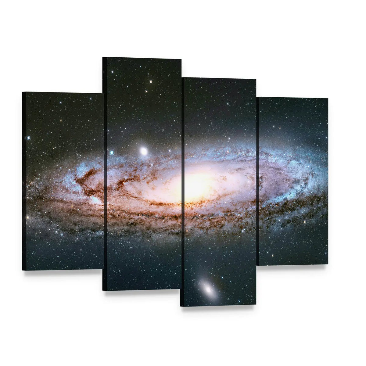 Andromeda Galaxy Canvas Wall Art, 4 panel 4 Pop layout gallery wrapped canvas set, angled product view