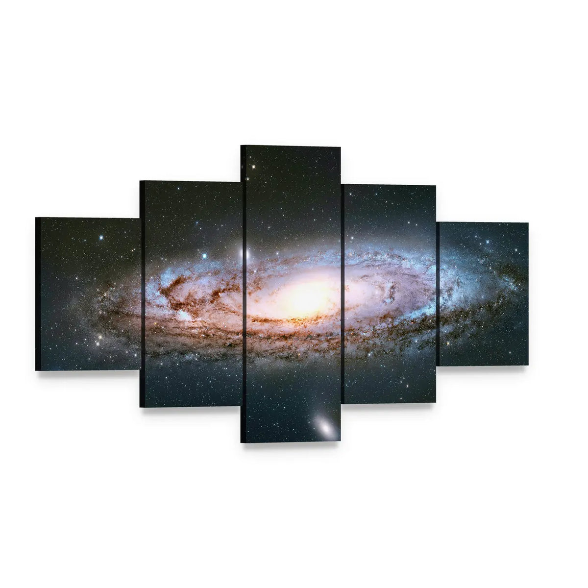 Andromeda Galaxy Canvas Wall Art, 5 panel 5 Star layout gallery wrapped canvas set, angled product view