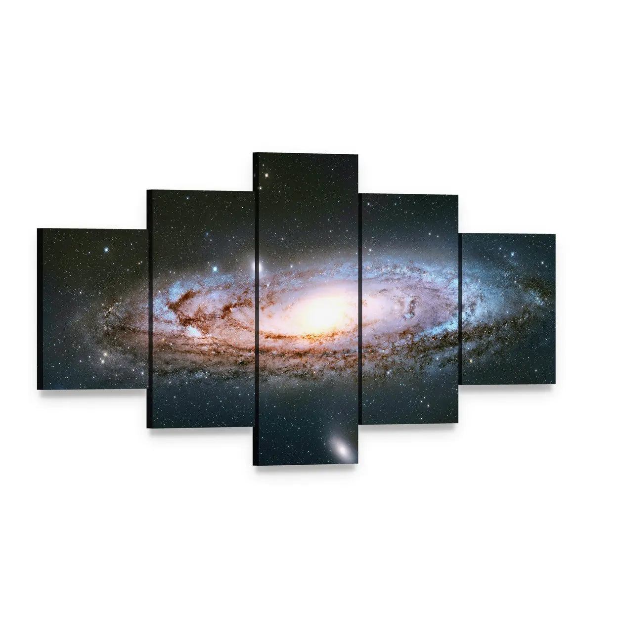 Andromeda Galaxy Canvas Wall Art, 5 panel 5 Star layout gallery wrapped canvas set, angled product view
