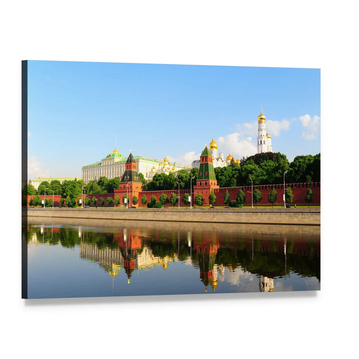 Moscow Kremlin Reflected in the River Canvas Wall Art, single panel gallery wrapped canvas, angled product view
