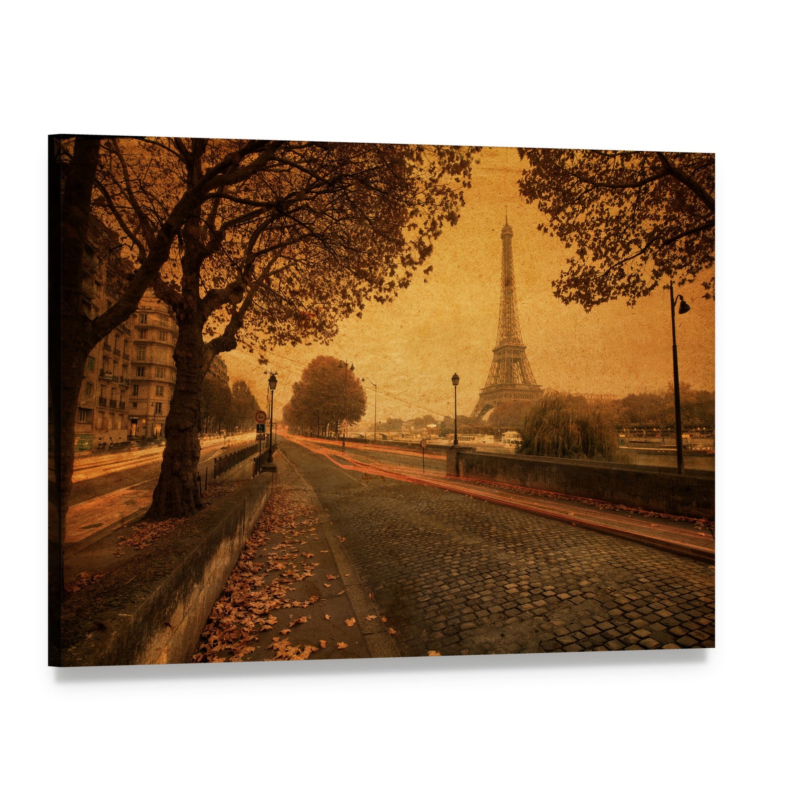 Paris at Dusk with Eiffel Tower Canvas Wall Art, single panel gallery wrapped canvas, angled product view