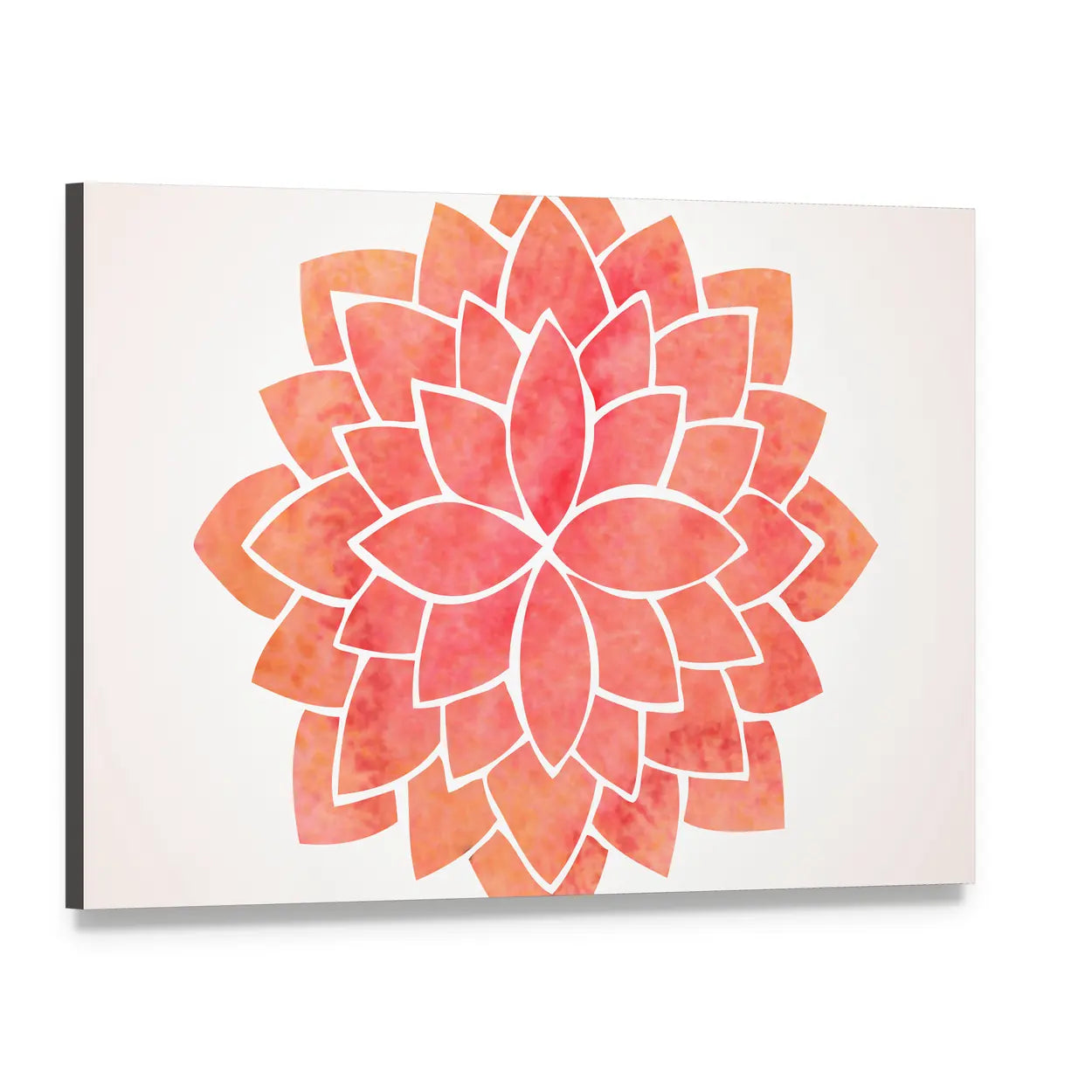 Red Lotus Mandala Canvas Wall Art, single panel gallery wrapped canvas, angled product view