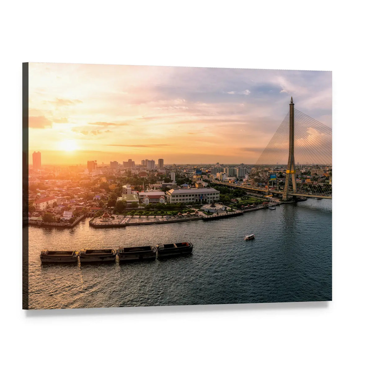 Sunset at Chao Phraya River, Bangkok Canvas Wall Art, single panel gallery wrapped canvas, angled product view