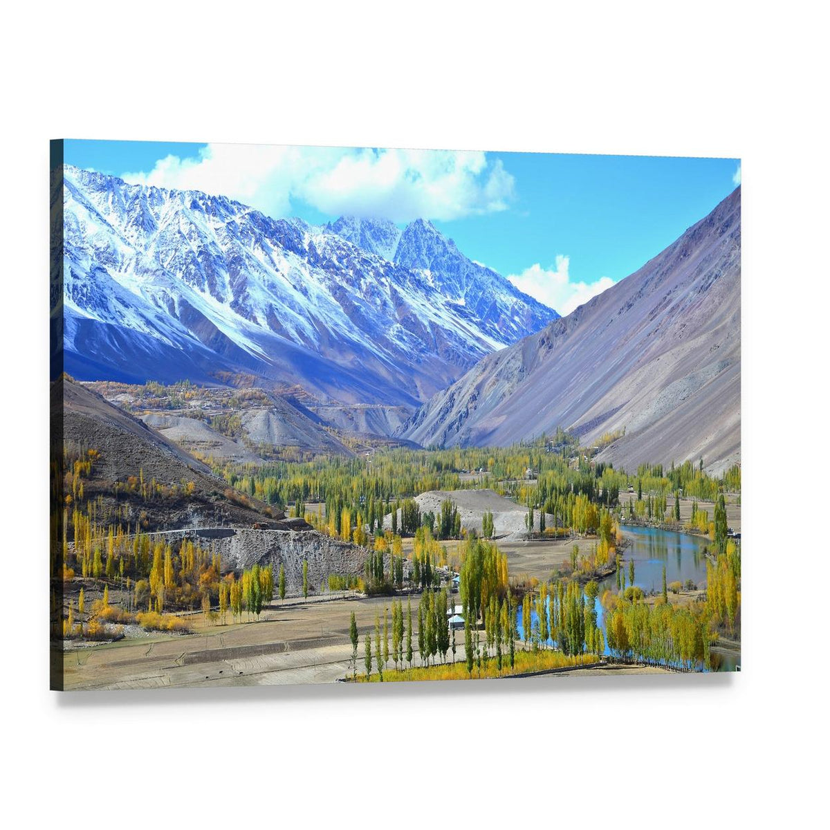 Serene Autumn Lake in Pakistan Canvas Wall Art, single panel gallery wrapped canvas, angled product view
