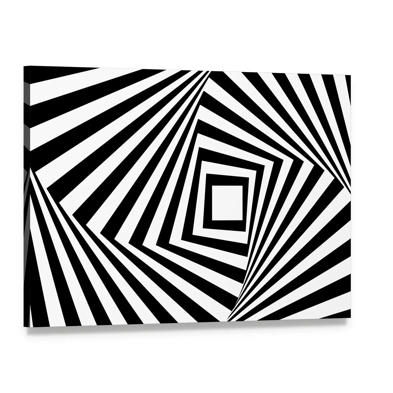 Black and White Concentric Squares Canvas Wall Art, single panel gallery wrapped canvas, angled product view