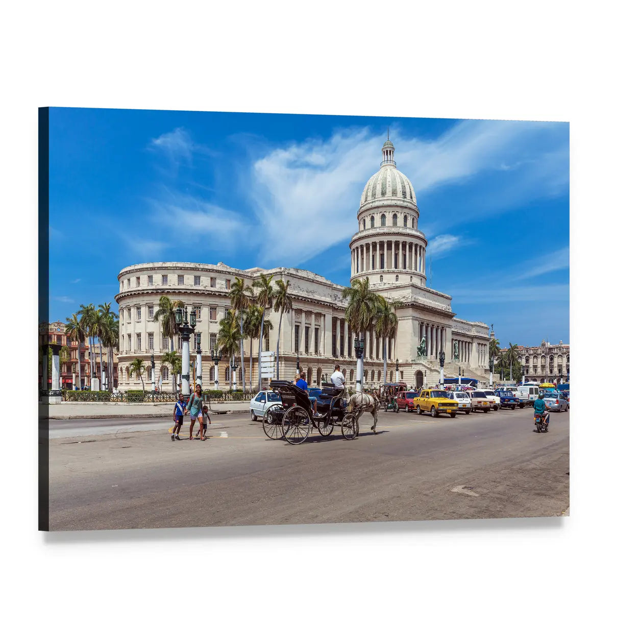 Havana Street Traffic with Capitol Dome Canvas Wall Art, single panel gallery wrapped canvas, angled product view