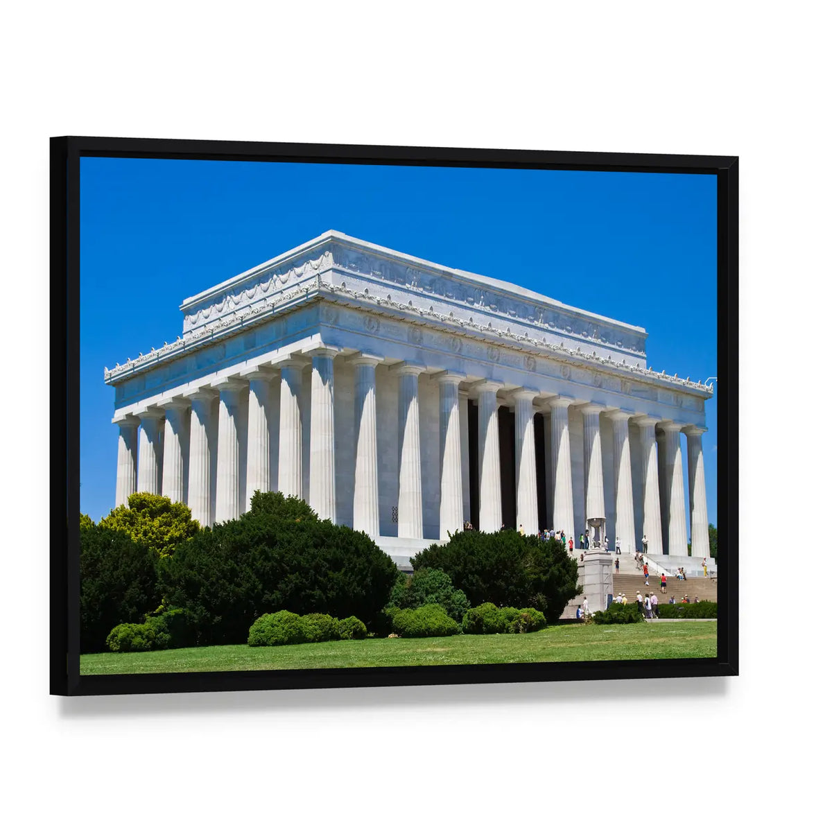 Lincoln Memorial in Washington Dc Canvas Wall Art, framed canvas in a black floater frame, angled product view