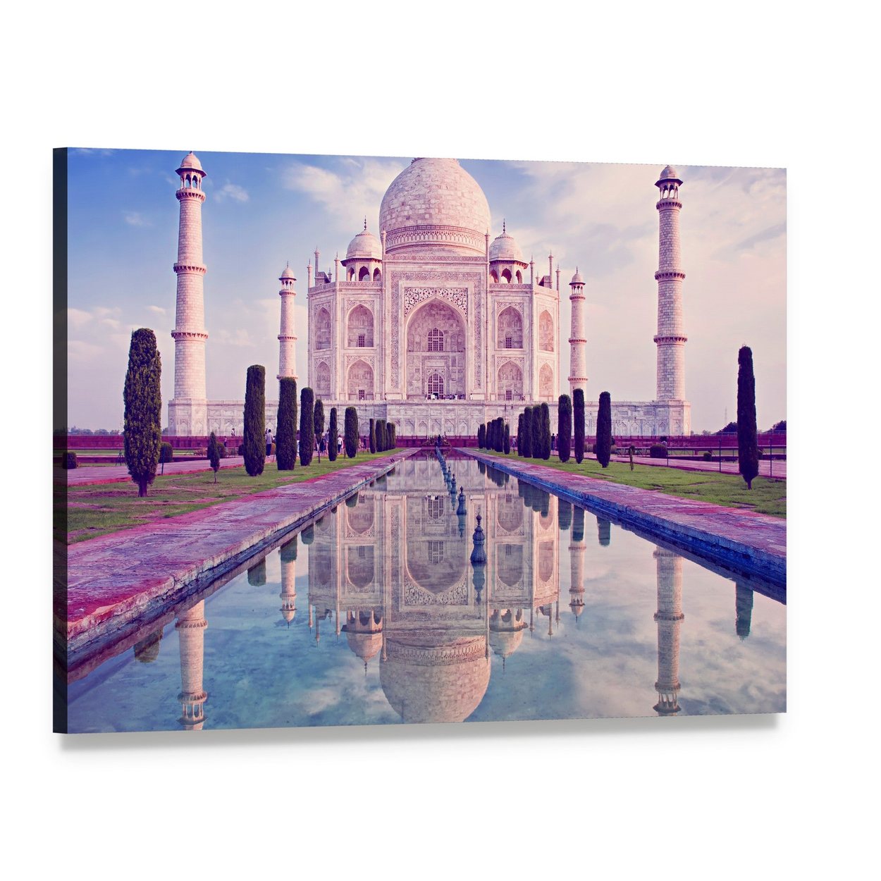 Taj Mahal Reflection in Agra Canvas Wall Art, single panel gallery wrapped canvas, angled product view