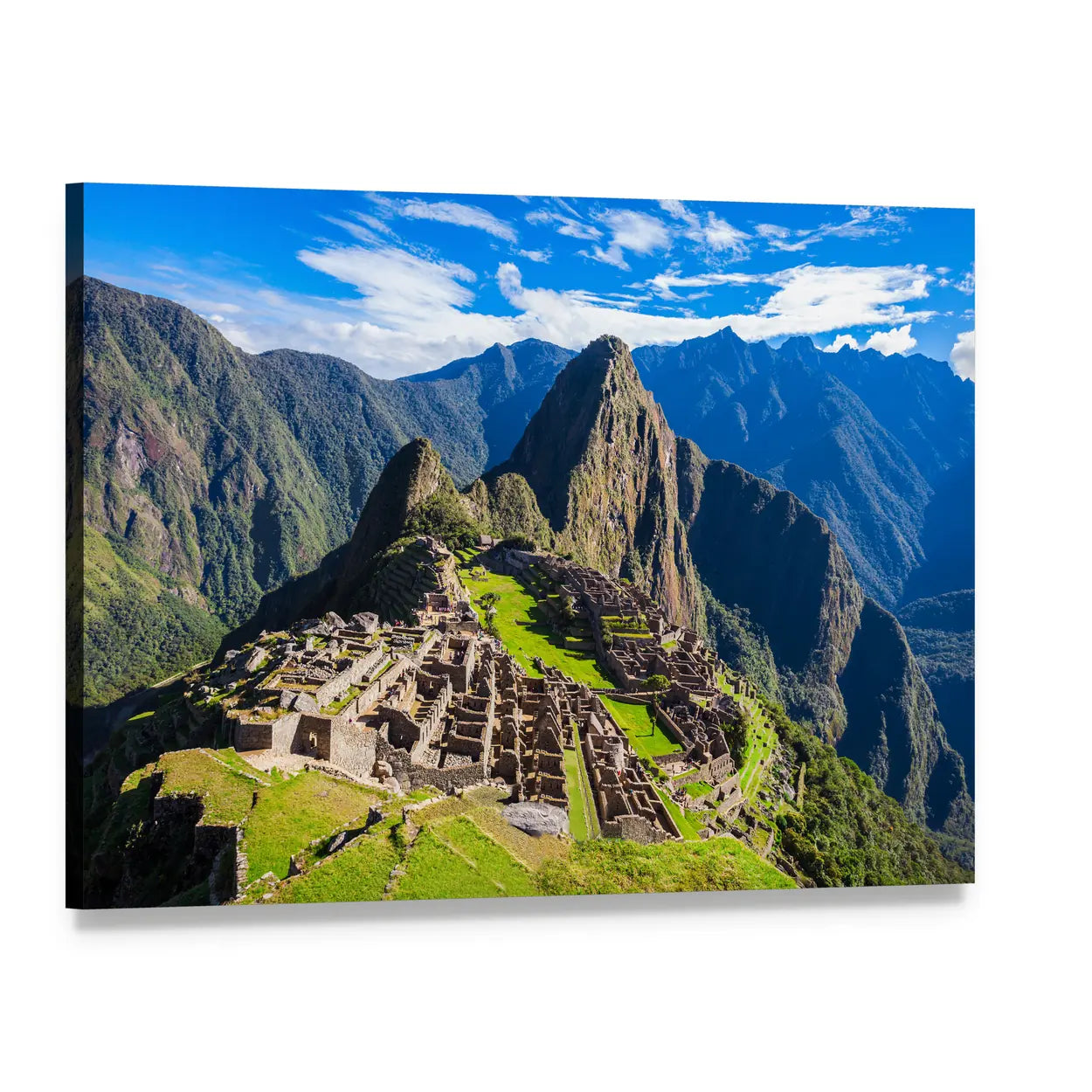 Machu Picchu Ruins Over Andean Terraces Canvas Wall Art, single panel gallery wrapped canvas, angled product view