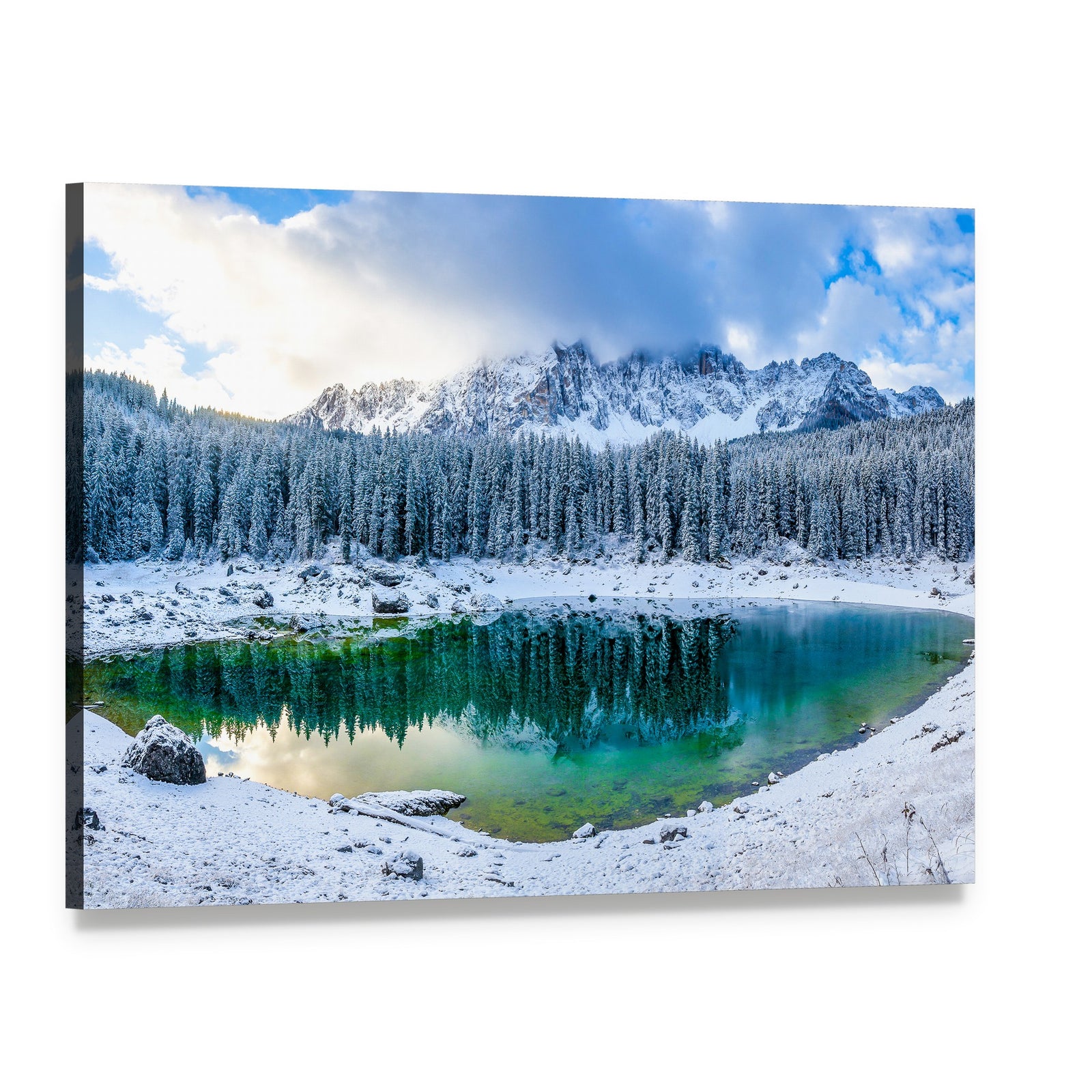 Karer Lake in Winter Canvas Wall Art, single panel gallery wrapped canvas, angled product view