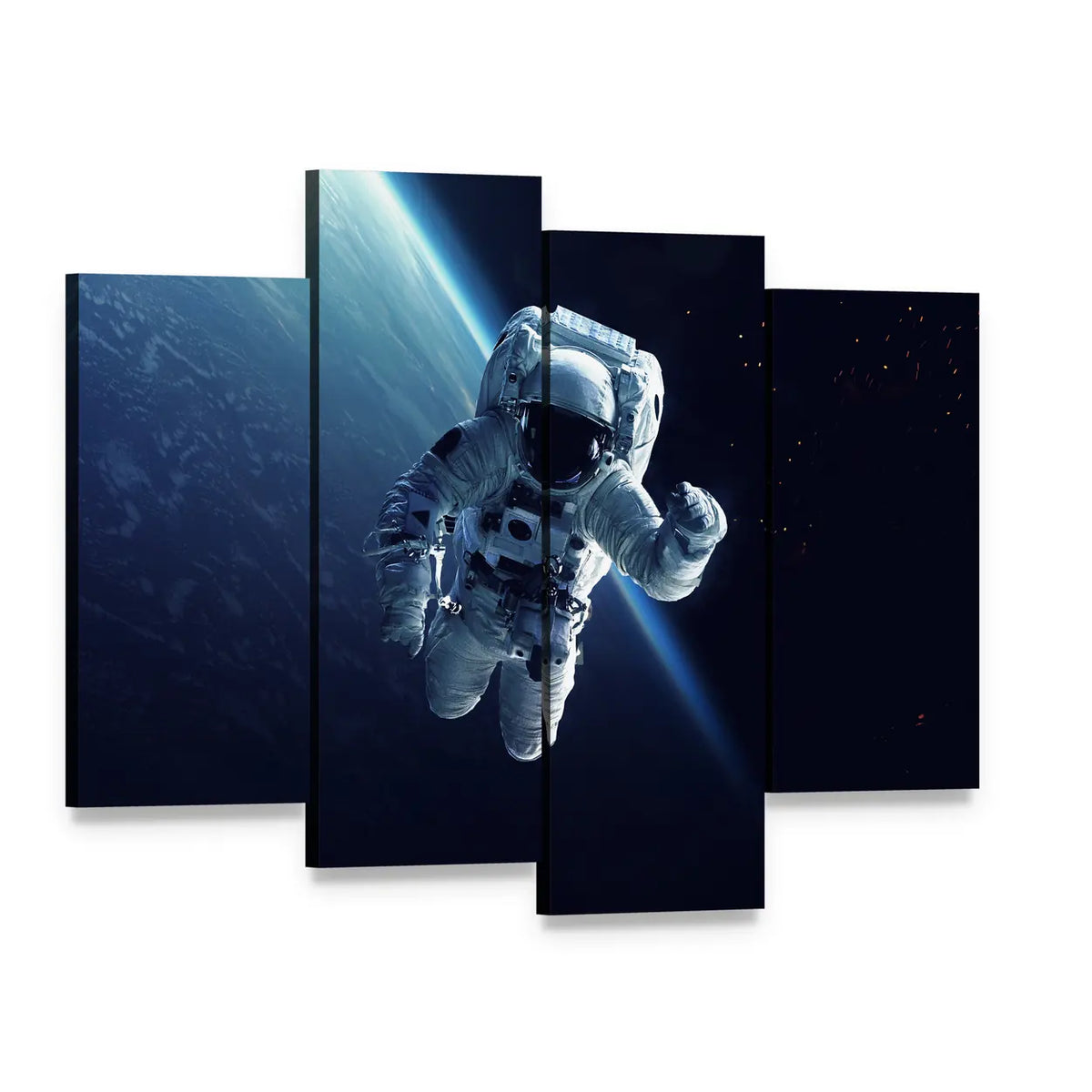 Astronaut in Space Canvas Wall Art, 4 panel 4 Pop layout gallery wrapped canvas set, angled product view