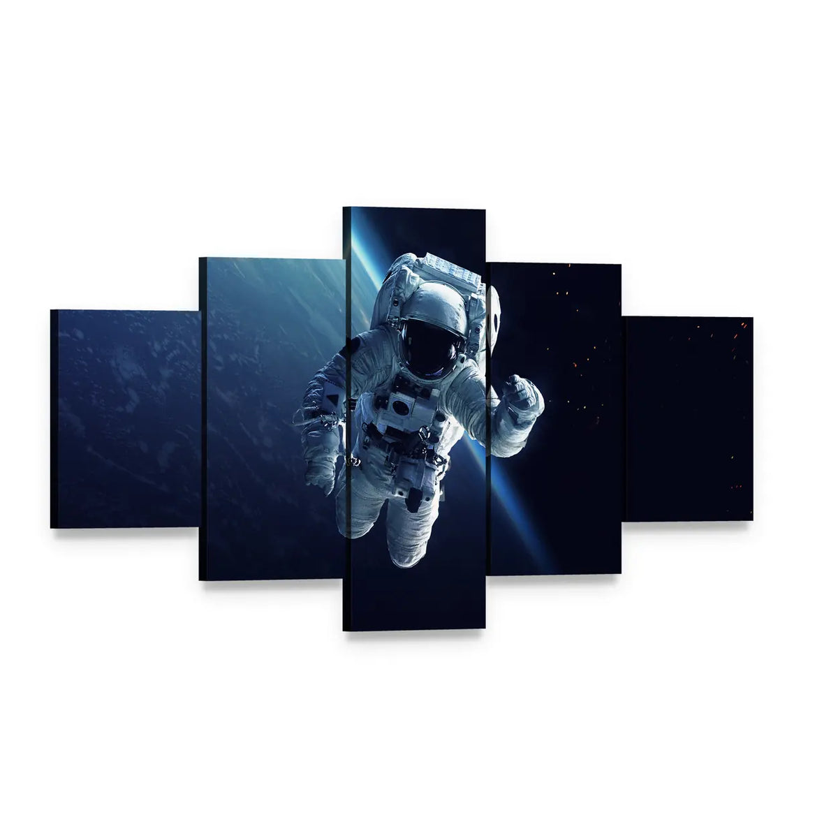 Astronaut in Space Canvas Wall Art, 5 panel 5 Star layout gallery wrapped canvas set, angled product view