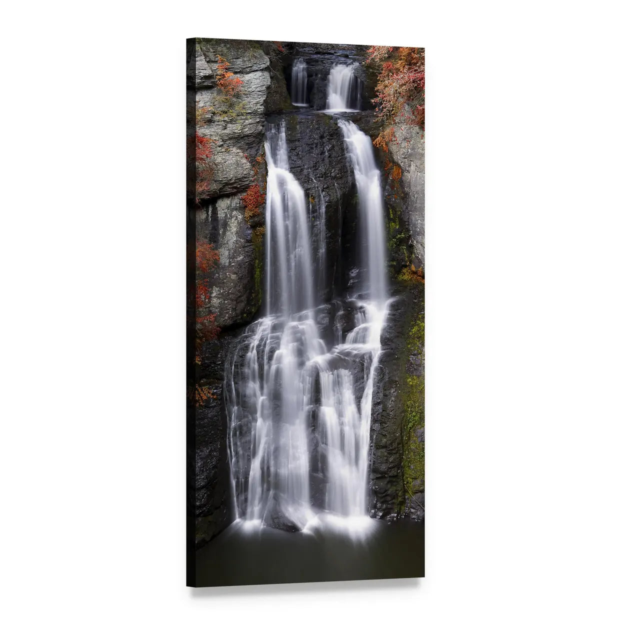 White Mood Waterfall in Autumn Vertical Canvas Wall Art, 1 panel 1 Vertical layout gallery wrapped canvas set, angled product view