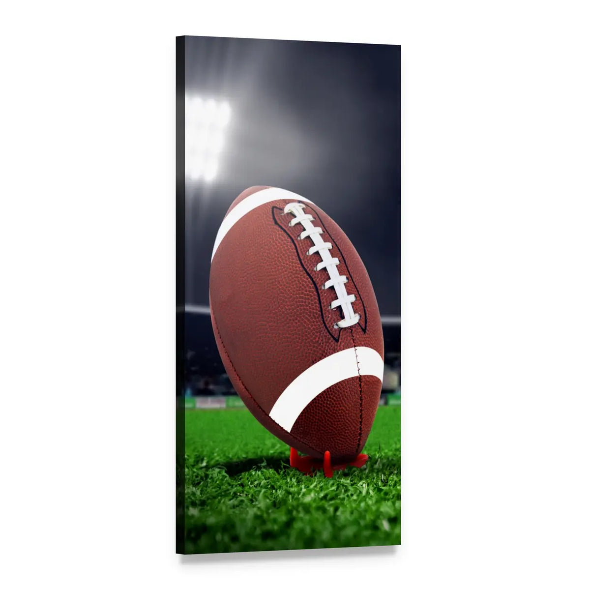 Football on Red Tee in Stadium Vertical Canvas Wall Art, 1 panel 1 Vertical layout gallery wrapped canvas set, angled product view