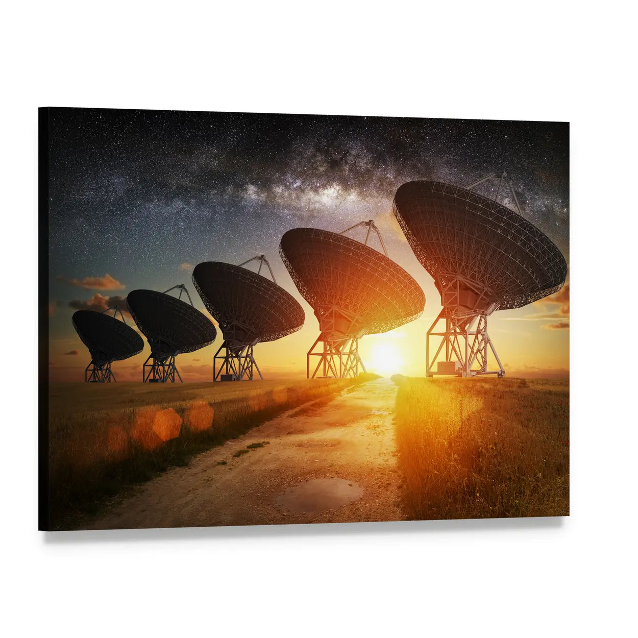 Radio Telescope Array Under the Milky Way Canvas Wall Art, single panel gallery wrapped canvas, angled product view