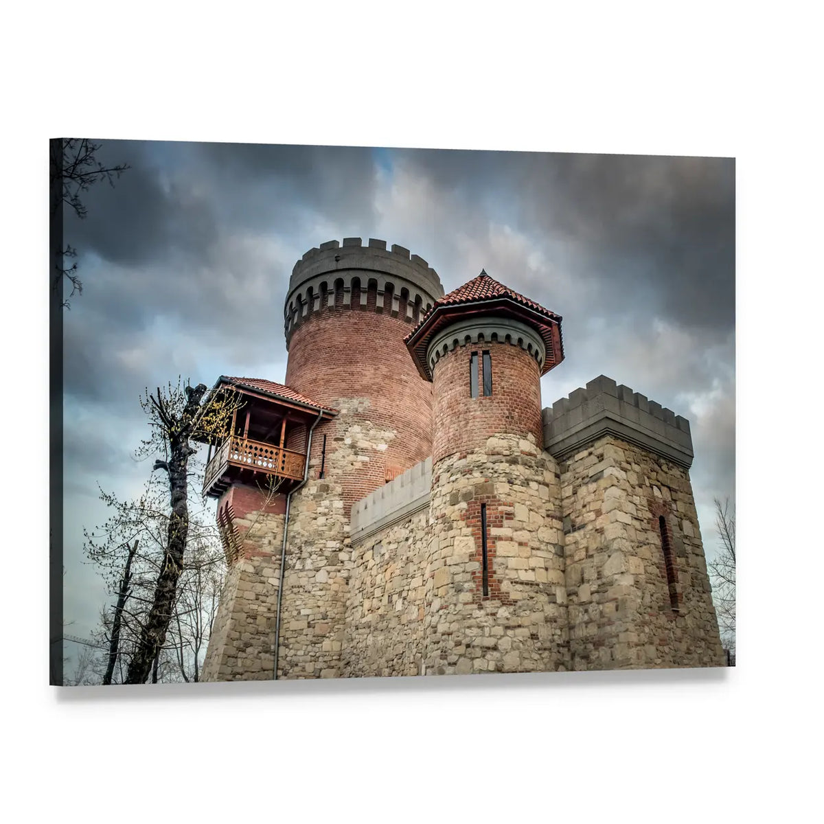 Vlad Tepes Castle Canvas Wall Art, single panel gallery wrapped canvas, angled product view