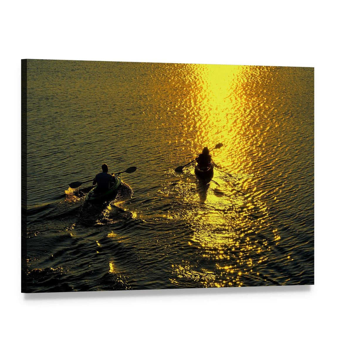 Kayaking Silhouettes at Sunset Canvas Wall Art, single panel gallery wrapped canvas, angled product view