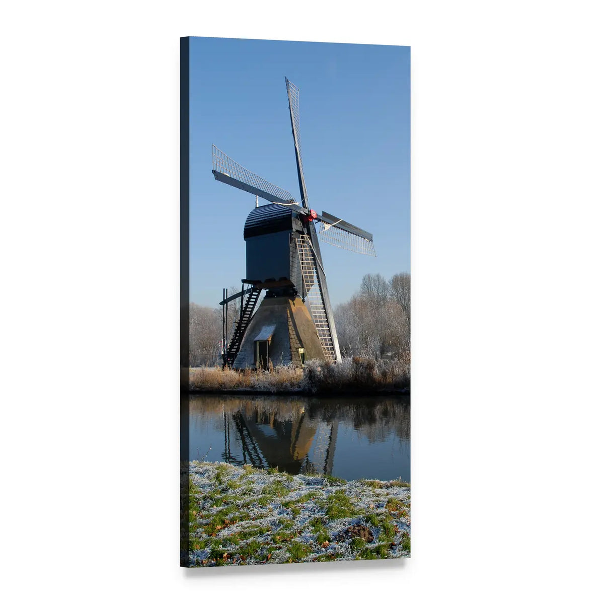 Windmill in Winter Vertical Canvas Wall Art, 1 panel 1 Vertical layout gallery wrapped canvas set, angled product view