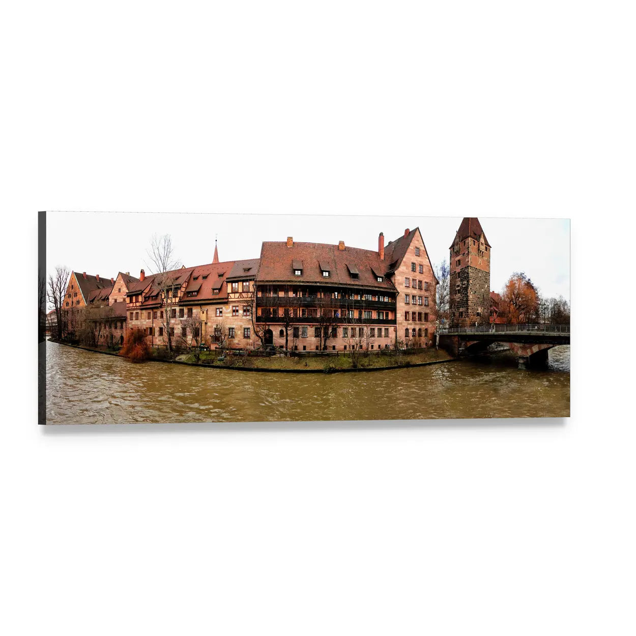 Nuremberg Historic Center Panoramic Canvas Wall Art, single panel gallery wrapped canvas, angled product view