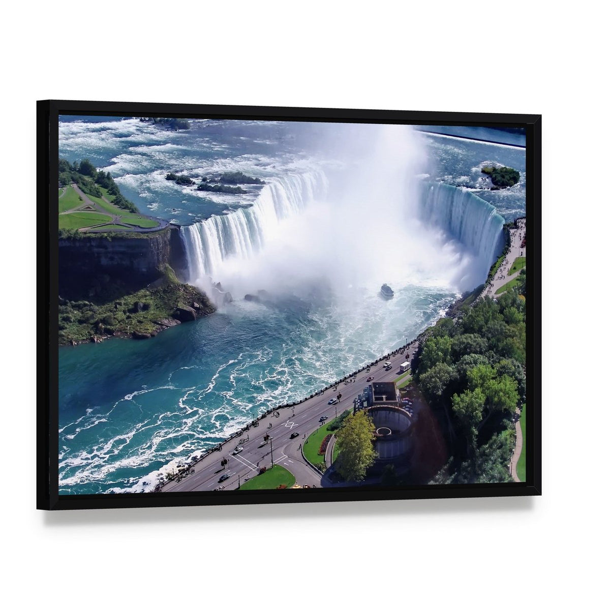 Niagara Falls in Ontario Canvas Wall Art, framed canvas in a black floater frame, angled product view