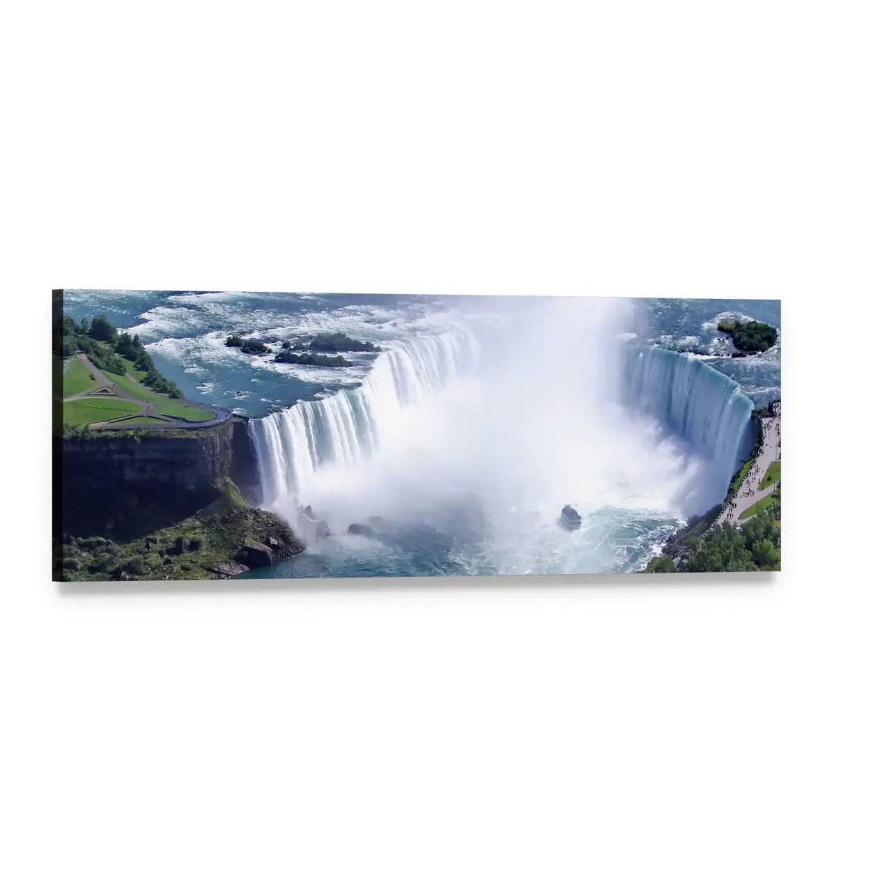 Niagara Falls Aerial View Panoramic Canvas Wall Art, single panel gallery wrapped canvas, angled product view