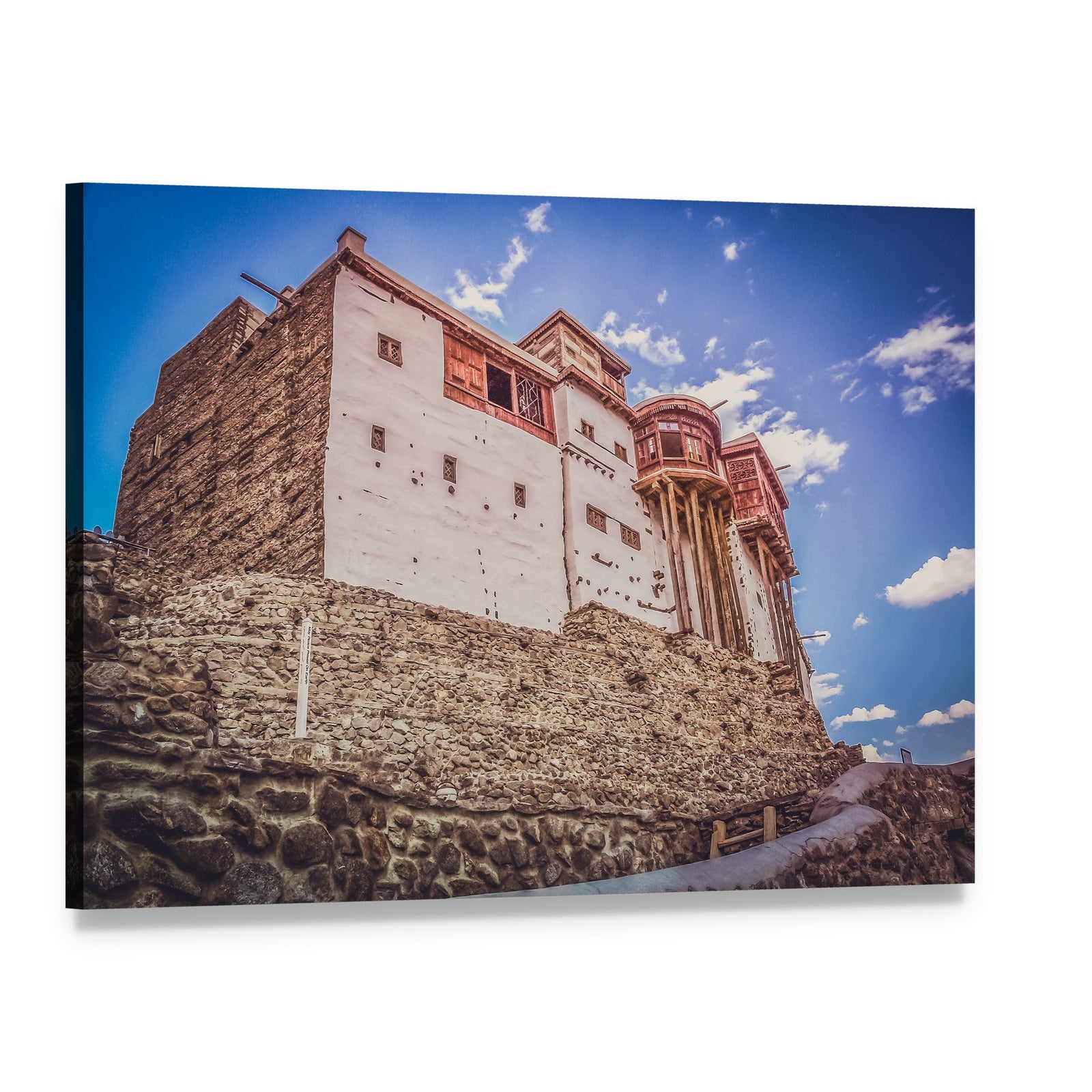Baltit Fort Under Blue Sky Canvas Wall Art, single panel gallery wrapped canvas, angled product view