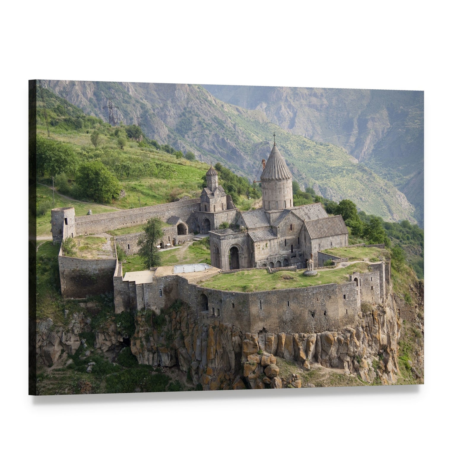 Tatev Monastery on Steep Cliffs Canvas Wall Art, single panel gallery wrapped canvas, angled product view