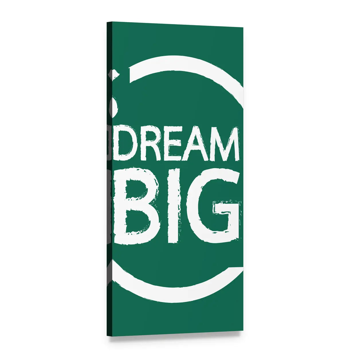 Dream Big Teal Typography Print Vertical Canvas Wall Art, 1 panel 1 Vertical layout gallery wrapped canvas set, angled product view