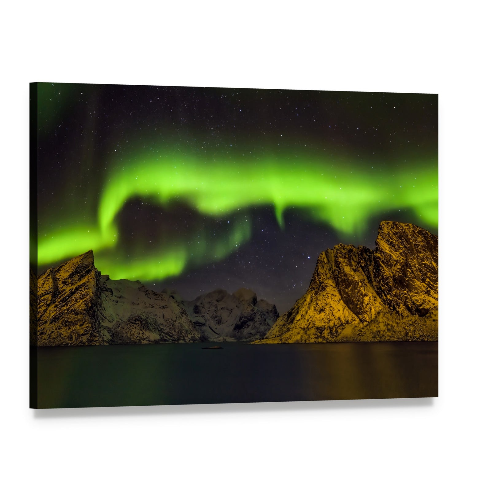 Aurora Borealis Lofoten Islands Canvas Wall Art, single panel gallery wrapped canvas, angled product view