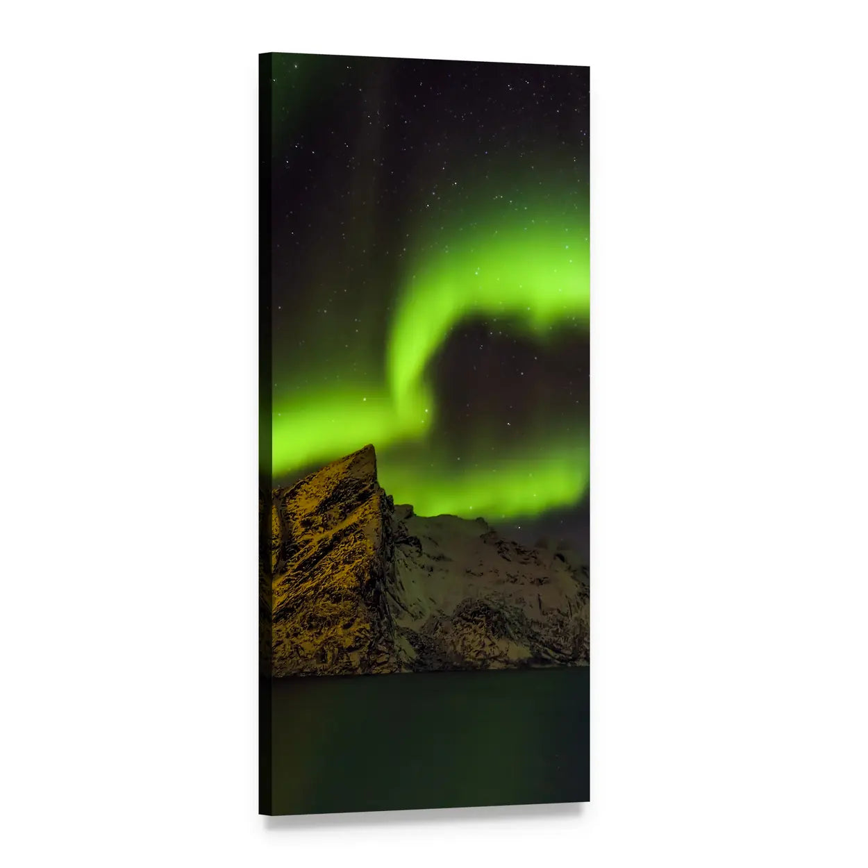Aurora Borealis Over Lofoten Islands Vertical Canvas Wall Art, 1 panel 1 Vertical layout gallery wrapped canvas set, angled product view