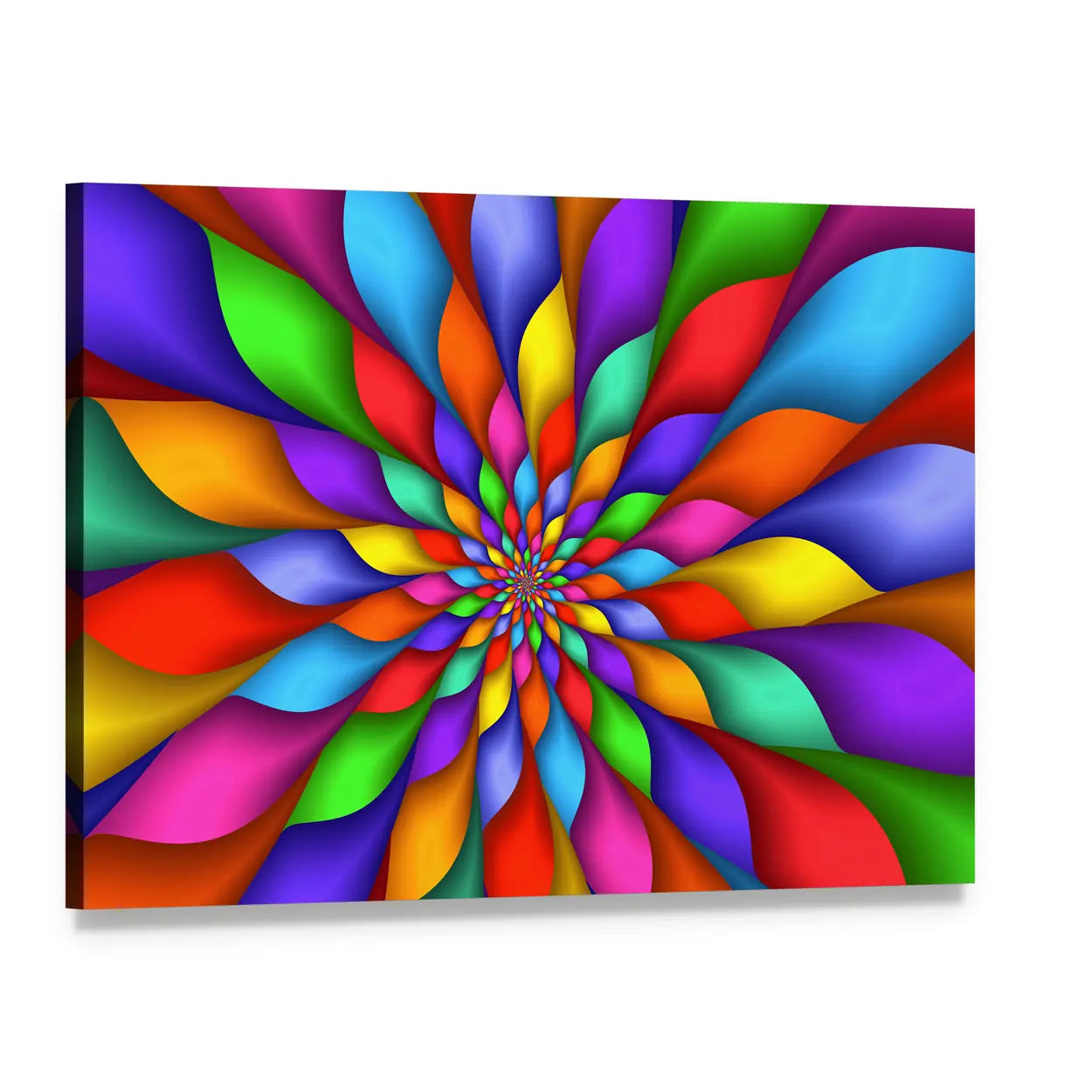 Rainbow Petal Spiral Abstract Canvas Wall Art, single panel gallery wrapped canvas, angled product view