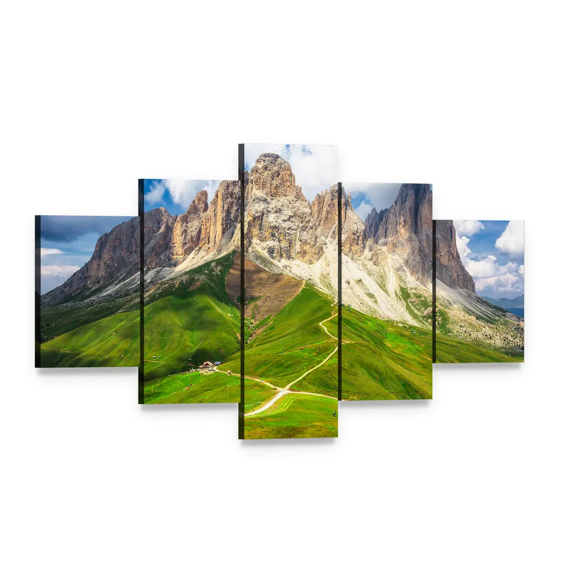 Mountain Range Landscape Canvas Wall Art, 5 panel 5 Star layout gallery wrapped canvas set, angled product view