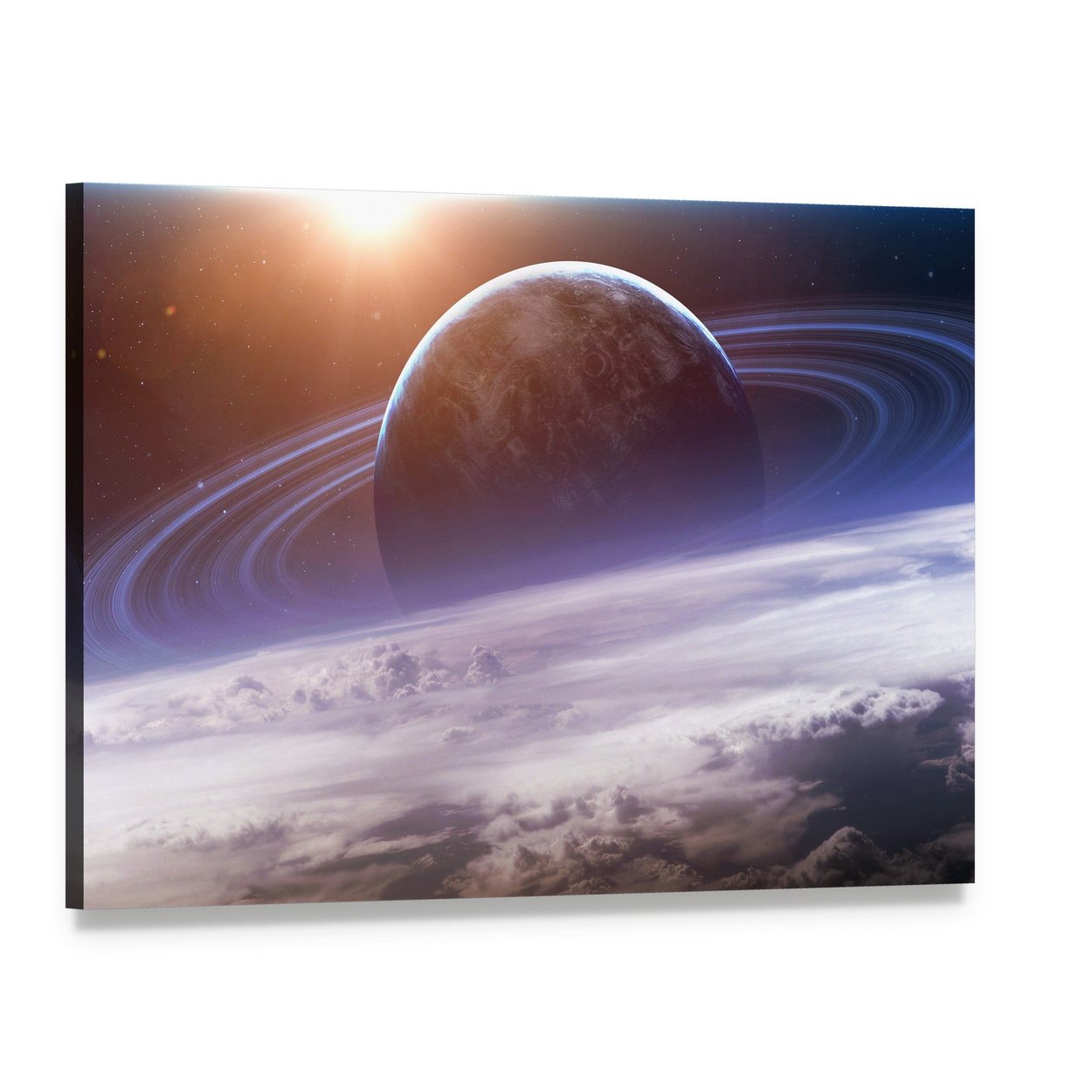 Planet with Rings View from Earth Canvas Wall Art, single panel gallery wrapped canvas, angled product view