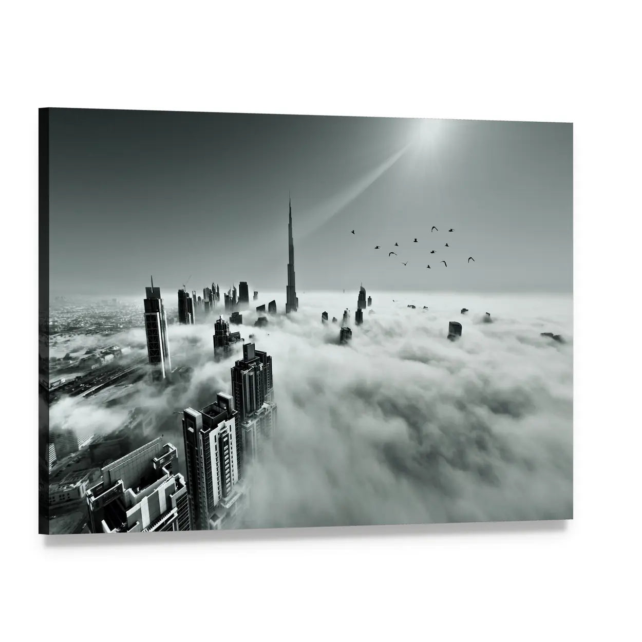 Dubai Downtown In Dense Fog Canvas Wall Art, single panel gallery wrapped canvas, angled product view