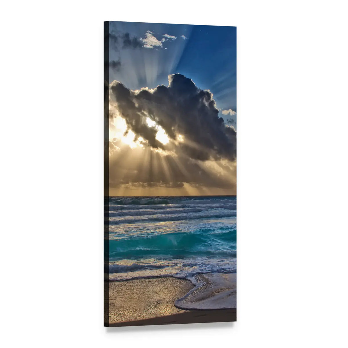Sunrise Over Beach and Sea Vertical Canvas Wall Art, 1 panel 1 Vertical layout gallery wrapped canvas set, angled product view