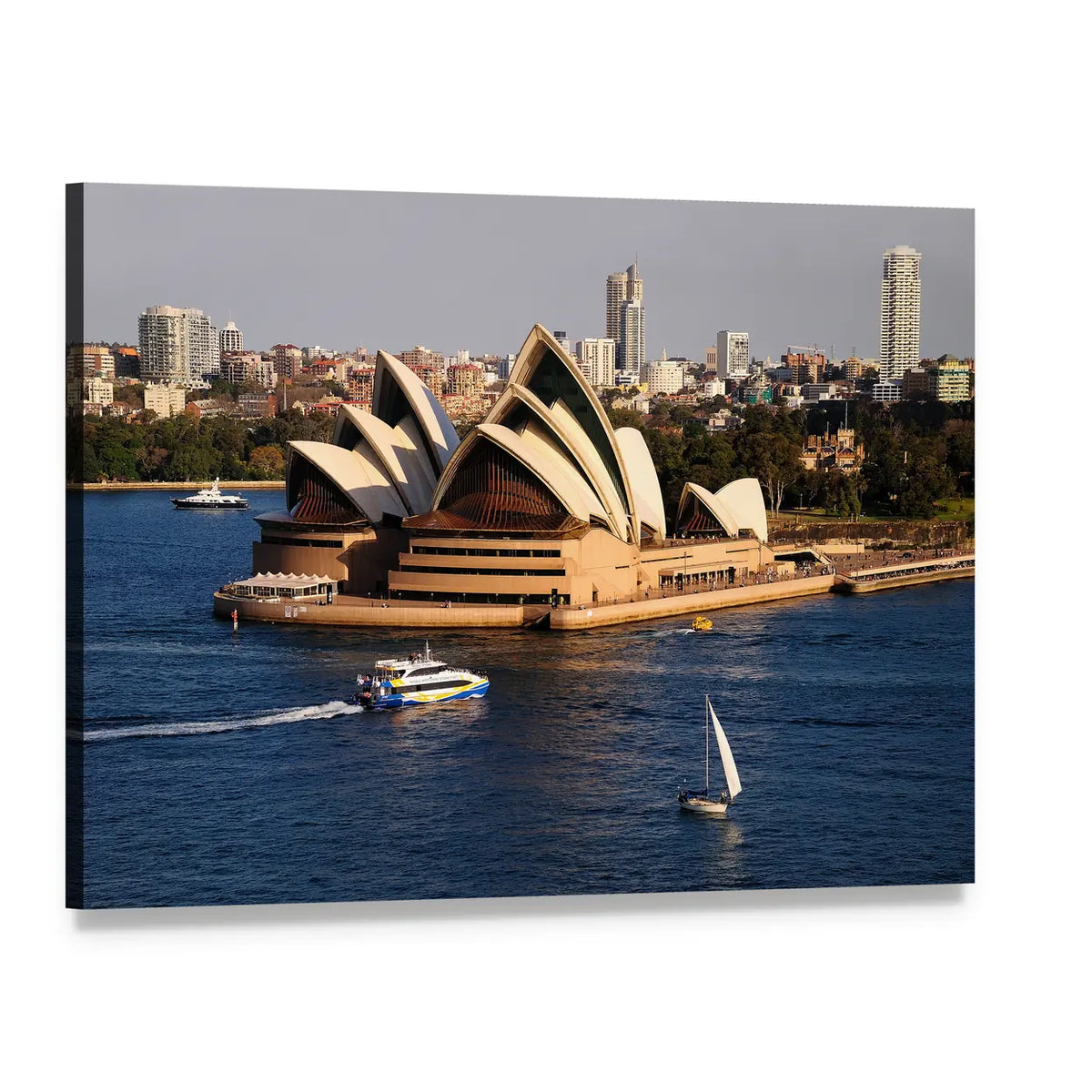 Sydney Opera House and City Skyline Canvas Wall Art, single panel gallery wrapped canvas, angled product view