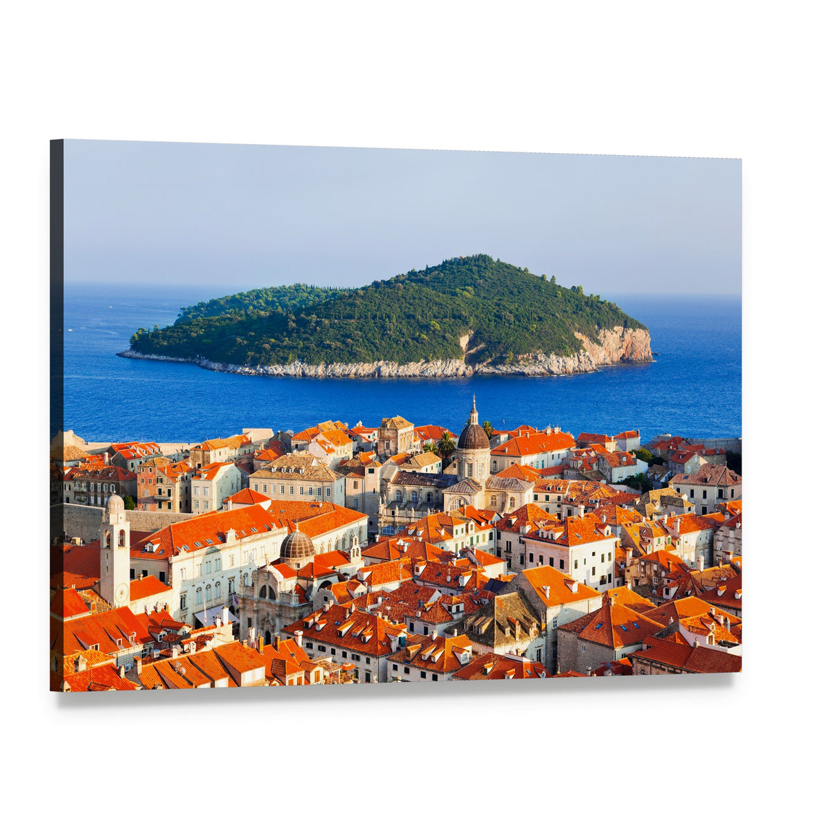 Dubrovnik Town and Island Seascape Canvas Wall Art, single panel gallery wrapped canvas, angled product view