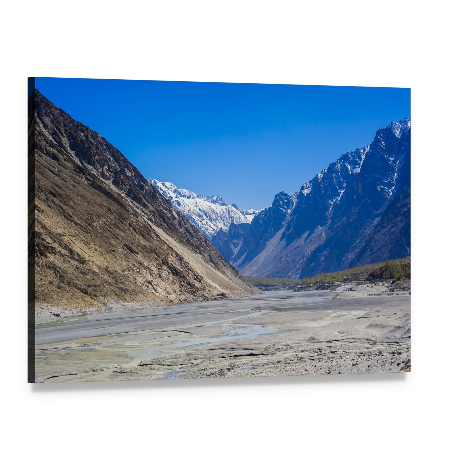 Karakorum Mountains in Clear Blue Sky Canvas Wall Art, single panel gallery wrapped canvas, angled product view